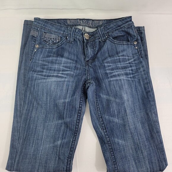 H&G Women’s Low Rise Boot Cut Distress Jeweled Trim Jeans Pants – Size 9 - Picture 3 of 16